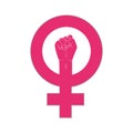 Women rights symbol. Feminism power. International Woman Day. Sisterhood symbol. Female fist with a cross.