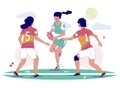 Women rugby football game, vector flat illustration