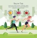 women running exercise with fruits and onion