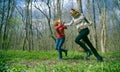 Women running in forest