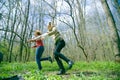 Women running in forest