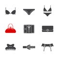 Women`s accessories glyph icons set