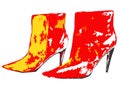 Women`s ankle boots with a yellow red heel