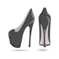 Women`s black/gray patent leather shoes, isolated on a white background. Black/gray shoes with a high heel Royalty Free Stock Photo