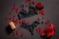 Women`s black lace lingerie and accessories