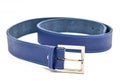 Women`s blue leather waist belt with silver metal buckle