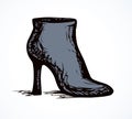 Women`s boot with heels. Vector drawing