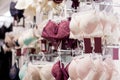 Women`s bras for sale in market. Vareity of bra hanging in lingerie underwear store. Advertise, Sale, Fashion concept Royalty Free Stock Photo