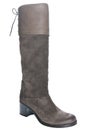 Women's brown leather boots on average heel.