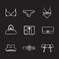 Women`s clothes and accessories chalk icons set