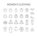 Women`s clothing icons - set of woman garments type signs, outerwear collection