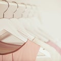 Women`s clothing in pink tones on a white hanger. Royalty Free Stock Photo