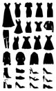 Women`s clothing and shoes Silhouettes, in Vectors. Laser cut. T-shirt print Royalty Free Stock Photo