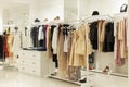 Women`s clothing store interior. Large selection of fashionable dresses Royalty Free Stock Photo