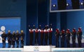 Women's curling medal ceremony