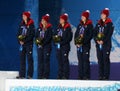 Women's curling medal ceremony Royalty Free Stock Photo