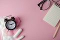 Women`s cycle hyhienic pads and tampons on pink background. Copy space Royalty Free Stock Photo