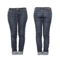 Women`s dark blue jeans isolated on white Royalty Free Stock Photo