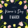 Women Day greeting card with hand drawn flowers background. Royalty Free Stock Photo