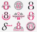 Women`s Day badges and emblems.