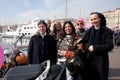 Women's Day: bikers meet nuns. Royalty Free Stock Photo