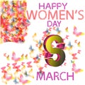 Women`s day, butterfly women. 3D 8. march 8. 3D march 8.happy pink women`s day