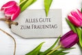 Women`s day card with German words `Alles gute zum frauentag` Royalty Free Stock Photo