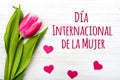 Women`s day card with Spanish words `DÃÂ­a International de la Mujer`