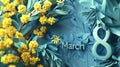 Women\'s Day: Celebrating March 8th in Style. A bright and floral image with mimosa flowers,