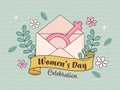 Women\'s Day Celebration Concept With Pink Venus Symbol Inside Envelope On Floral Decorated Royalty Free Stock Photo