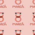 Women`s day design. 8 march with lips and eyes cartoon. seamless pattern vector illustration Royalty Free Stock Photo