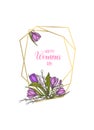 Women`s Day frame with golden geometric diamond Shapes and hand drawn flowers - lilies of the valley, tulip, willow, crocus - Royalty Free Stock Photo