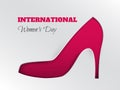 Women`s day greeting card with cuted silhouette of pink shoe