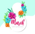 Women`s Day greeting card with flowers. Floral spring design concept. Vector illustration Royalty Free Stock Photo