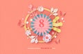 Women`s day 8 march papercut 3d flower card Royalty Free Stock Photo