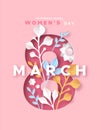 Women`s day 8 march pink papercut nature card Royalty Free Stock Photo