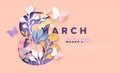 Women`s day 8 march pink papercut spring card Royalty Free Stock Photo