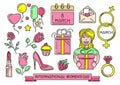 Women`s Day multicolored icons set