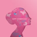 Women`s Day pink floral girl cutout greeting card