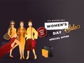 Women`s Day sale poster or banner design with beautiful womens.