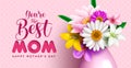 Women`s day vector background design. International womens day text with cosmetic brush lipstick and colorful flowers element.