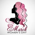 Women`s Day. Vector Greeting Card with Woman Silhouette. The 8th of March