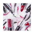 Women`s decorative cosmetics. Makeup set. Acrylic painting card for design and print. Hand draw contemporary artwork