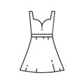 Women`s dress icon. Thin line art template for sundress logo. Black and white illustration. Contour hand drawn isolated vector