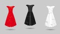 Women`s dress mockup collection. Dress with long pleated skirt.