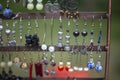 Women`s earrings. Decorations at the festival.