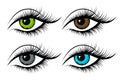 Women\'s eyes, icons set. The eyes are blue, green, brown and gray. Illustration Royalty Free Stock Photo