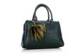 Women`s fashion accessories. Green woman handbag on white background