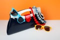 Women's Fashion Accessories. Your style - sunglasses and handbag Royalty Free Stock Photo