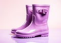 Women\'s fashion pink rain boots. Super detailed. Winter time. AI generated